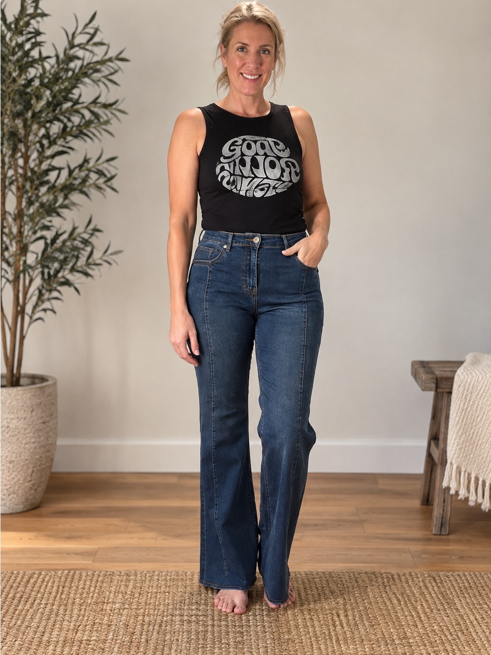 Rock & Roll Denim Women’s High Rise Palazzo Flare Jeans Blue 31x34